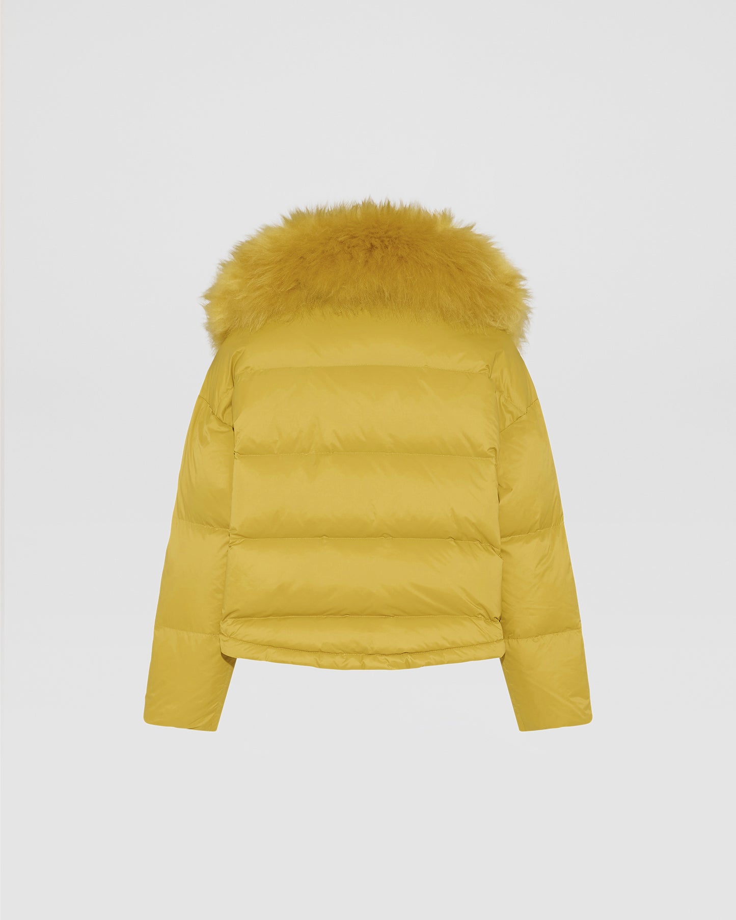 Short down jacket with fluffy lambswool trim