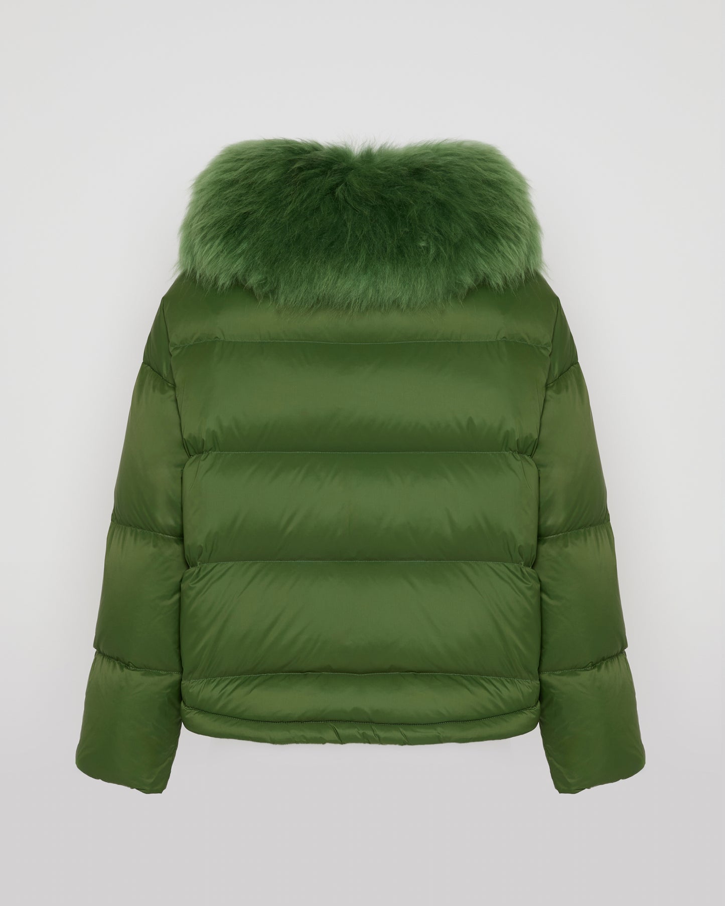 Short down jacket with fluffy lambswool trim