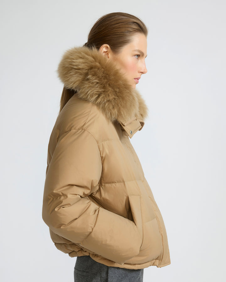 Short down jacket in waterproof technical fabric with airy lambswool trim - Yves Salomon - New Fall/Winter Collection