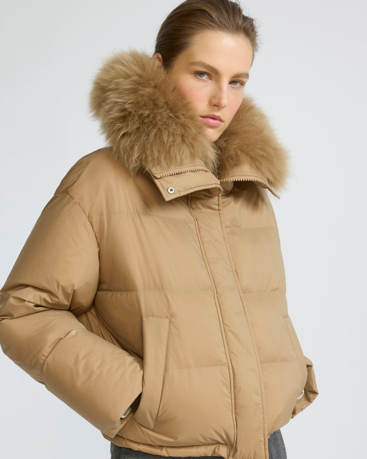 Short down jacket in waterproof technical fabric with airy lambswool trim - Yves Salomon - New Fall/Winter Collection