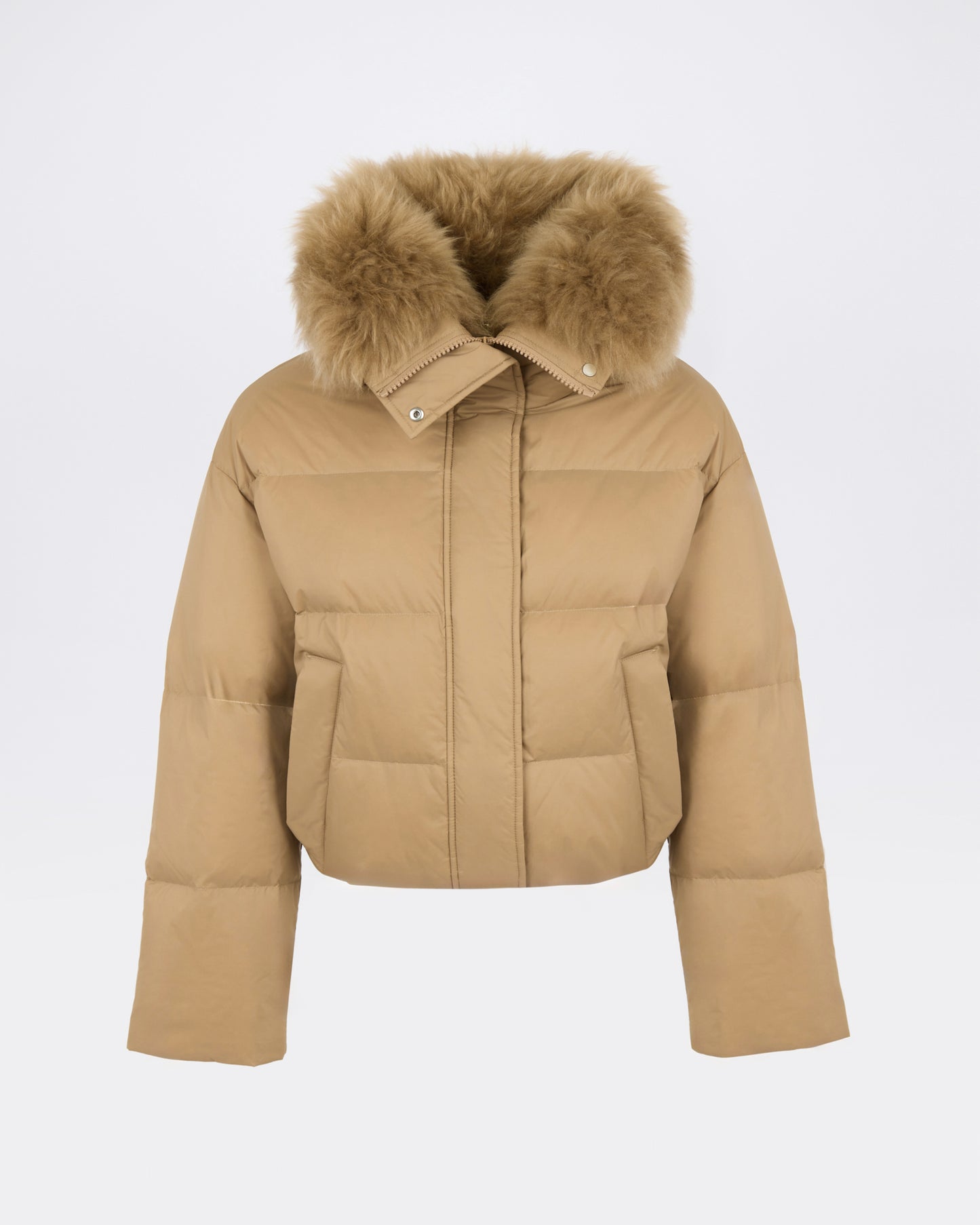 Short down jacket in waterproof technical fabric with airy lambswool trim - Yves Salomon - New Fall/Winter Collection