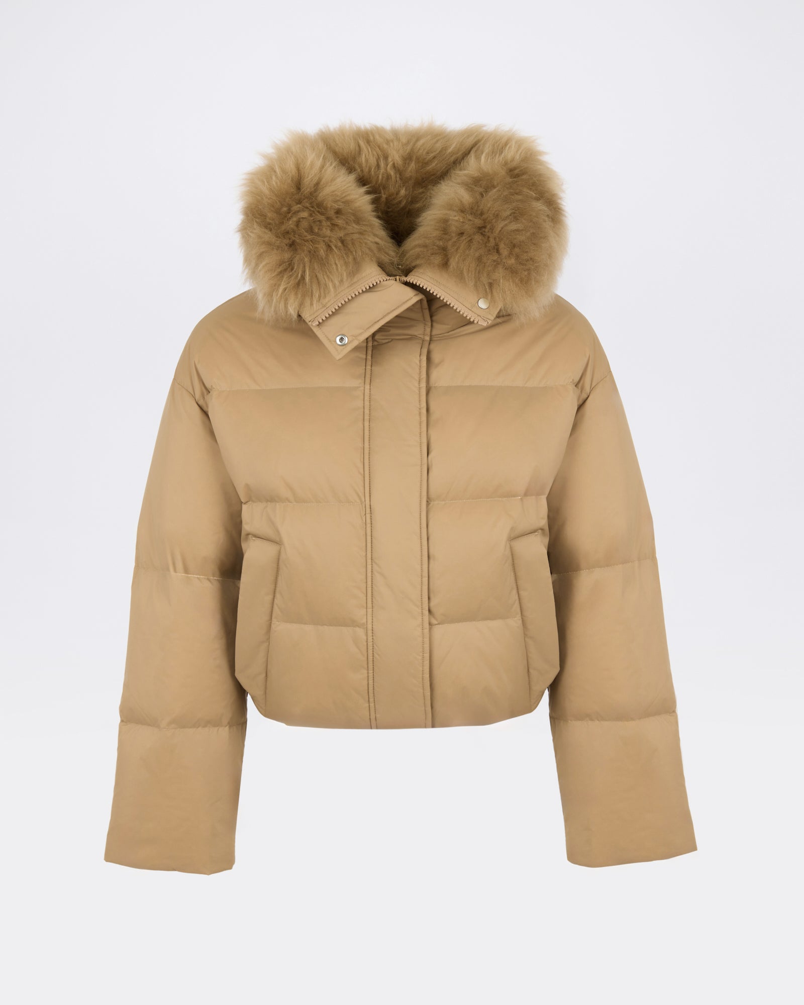Short down jacket in waterproof technical fabric with airy lambswool trim - Yves Salomon - New Fall/Winter Collection
