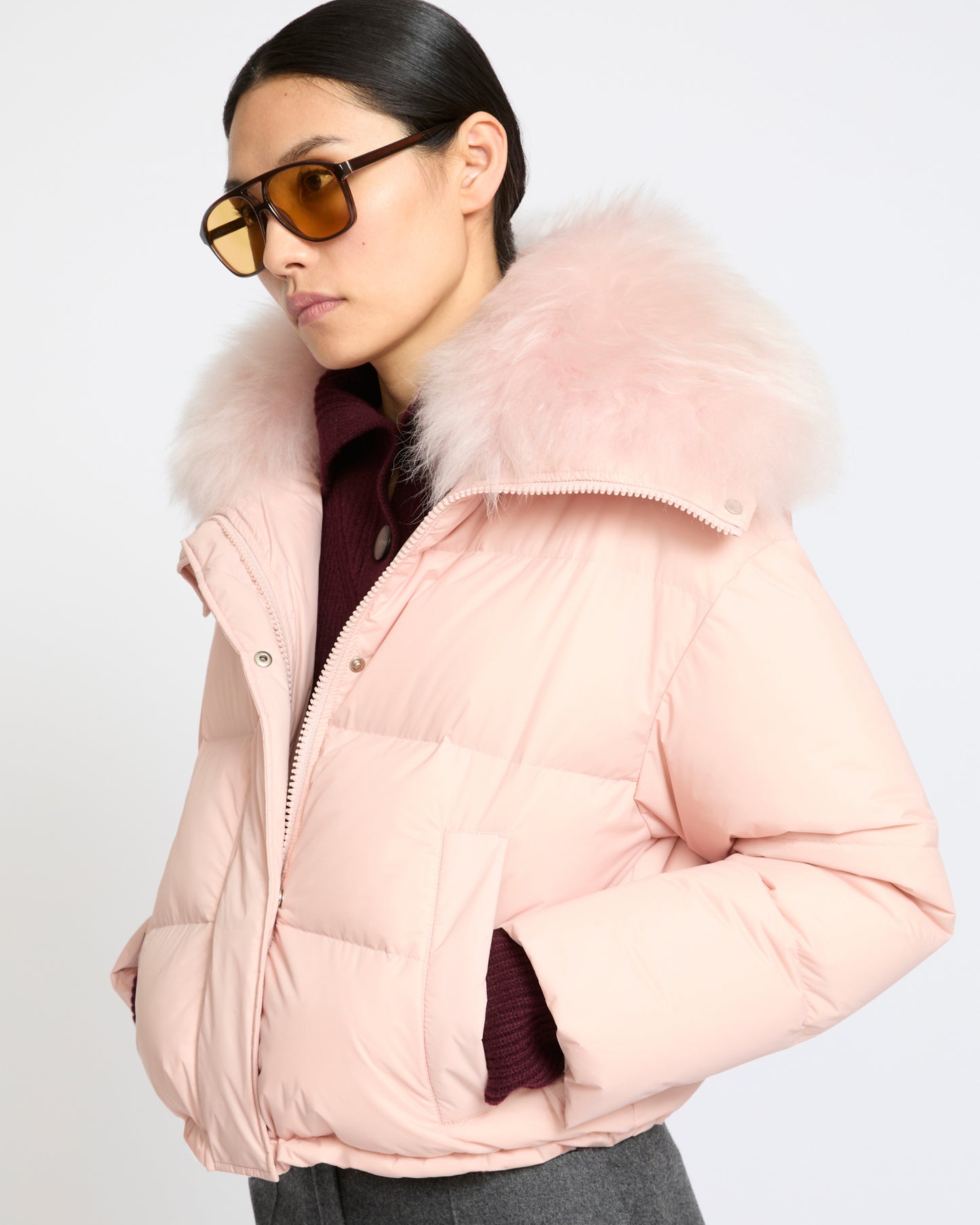 Short down jacket in waterproof technical fabric with airy lambswool trim - Yves Salomon - New Fall Winter Collection