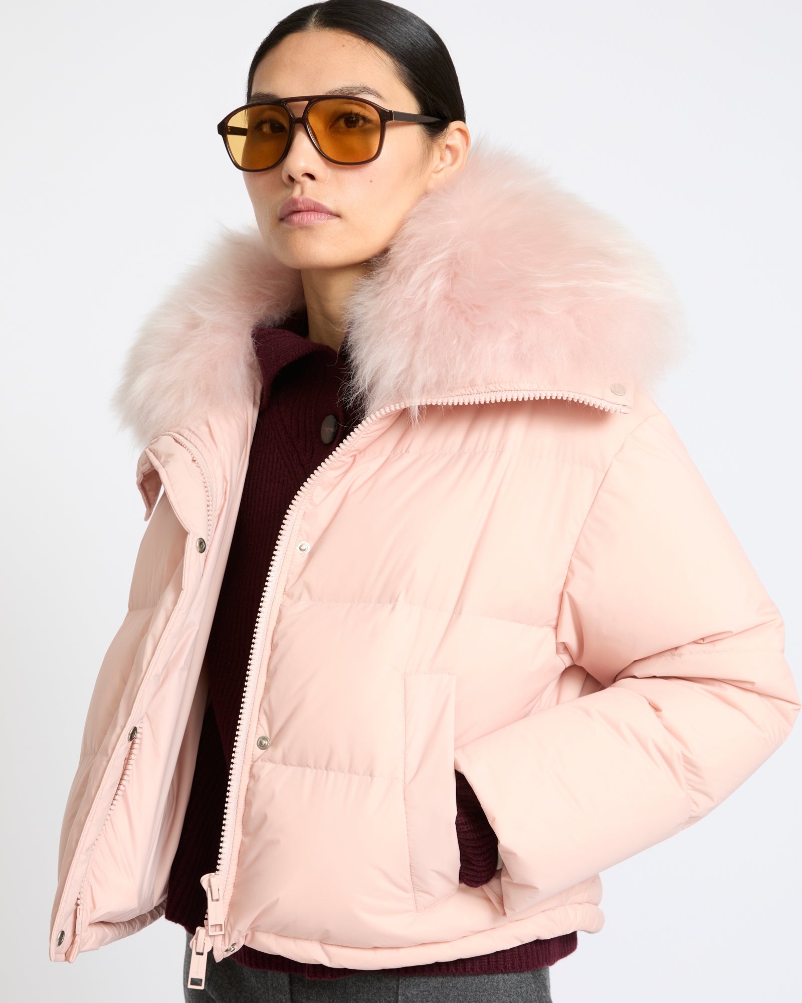 Short down jacket in waterproof technical fabric with airy lambswool trim - Yves Salomon - New Fall Winter Collection