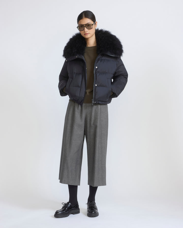 Short down jacket in waterproof technical fabric with airy lambswool trim - Yves Salomon - New Fall/Winter Collection