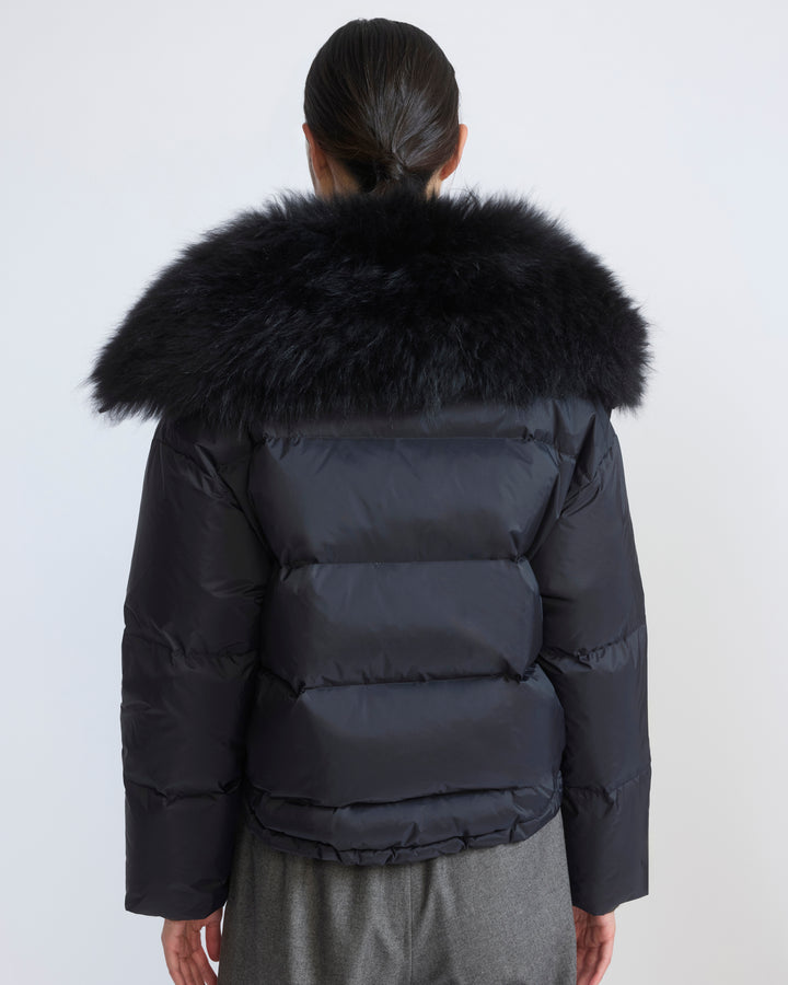 Short down jacket in waterproof technical fabric with airy lambswool trim - Yves Salomon - New Fall/Winter Collection