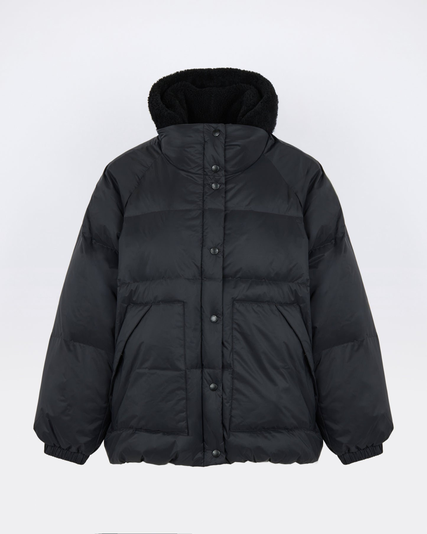 Short down jacket in waterproof technical fabric with lambskin shearling bib panel - Yves Salomon - New Fall/Winter Collection