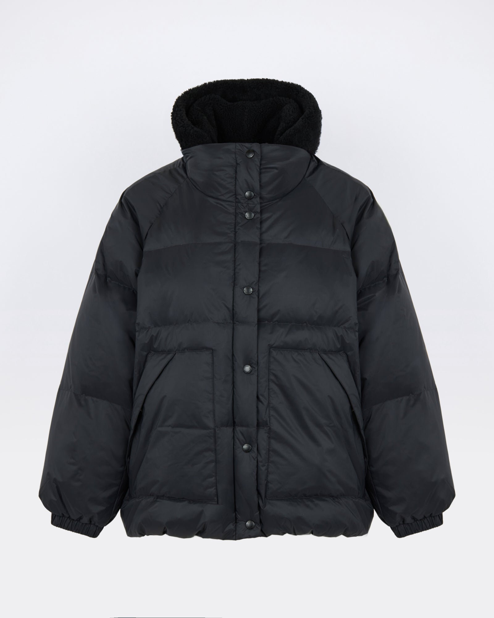 Short down jacket in waterproof technical fabric with lambskin shearling bib panel - Yves Salomon - New Fall/Winter Collection