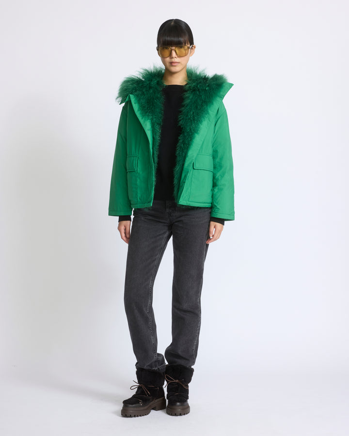 Short ultra-light down jacket with curly lambskin trim - Yves Salomon - New Fall/Winter Collection