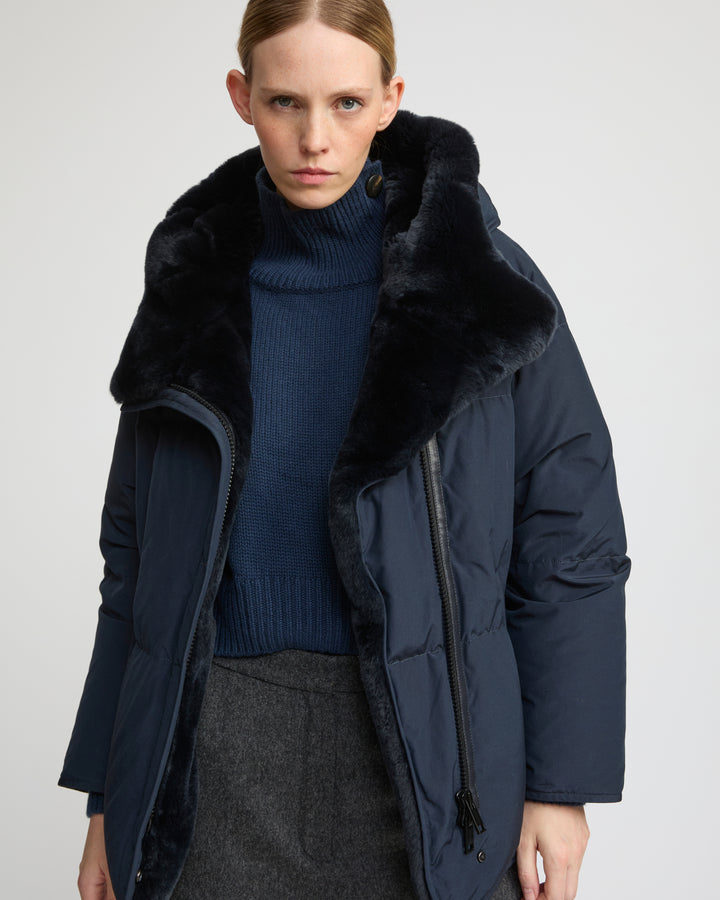 Short down jacket with rex rabbit fur trim - Yves Salomon