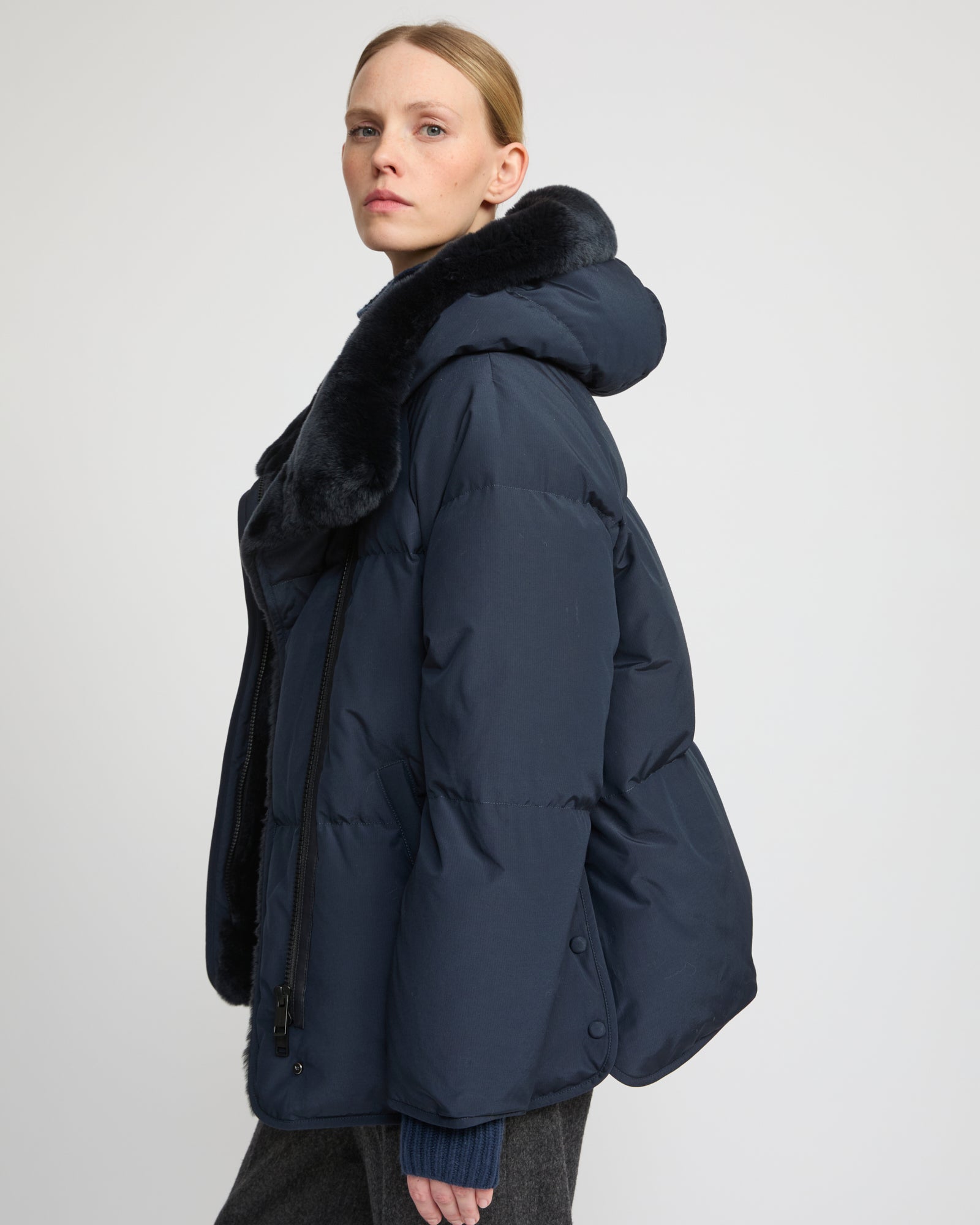 Short down jacket with rex rabbit fur trim - Yves Salomon