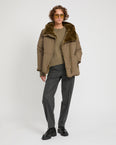 Short down jacket with rex rabbit fur trim