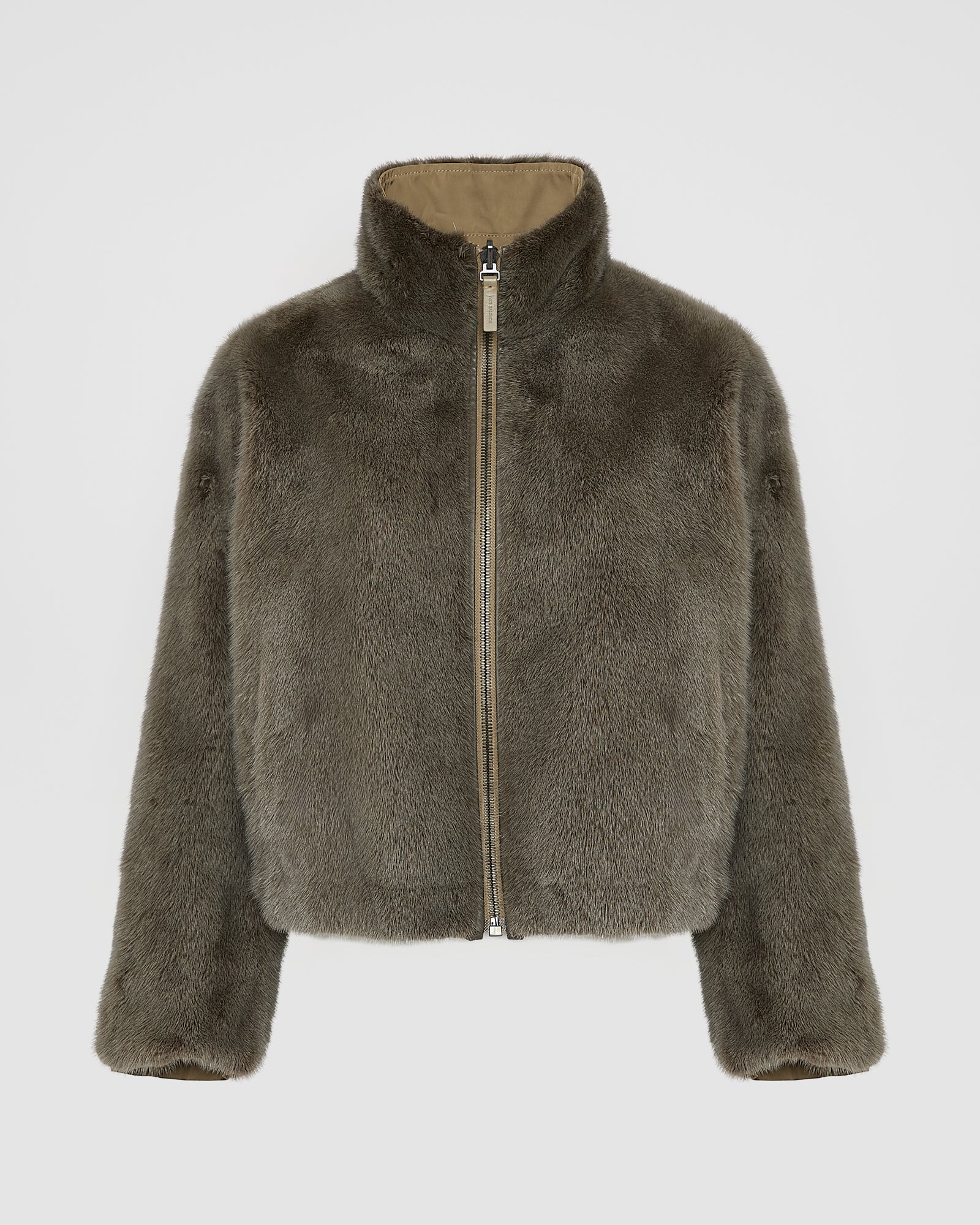 Jacket in mink reversible technical fabric with stand collar