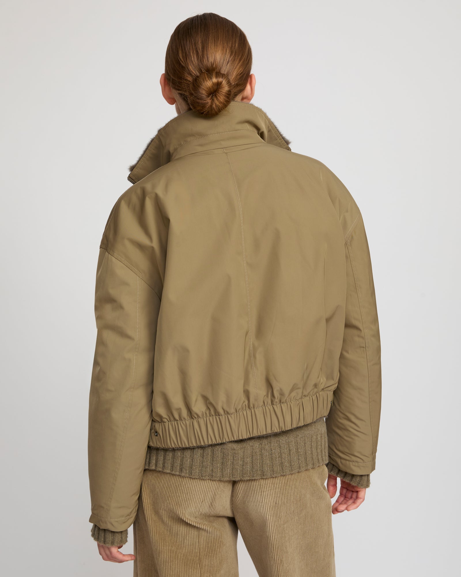 Jacket in mink reversible technical fabric with stand collar