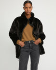 Jacket in mink reversible technical fabric with stand collar