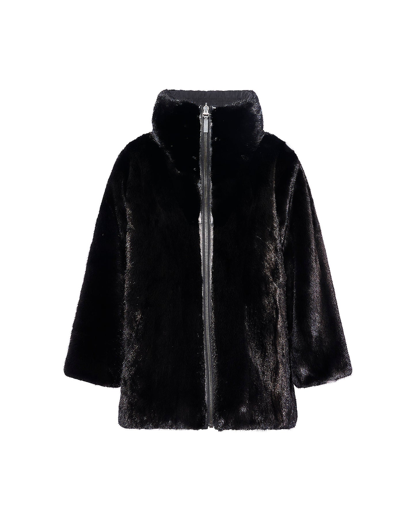 Jacket in mink reversible technical fabric with stand collar - Yves Salomon