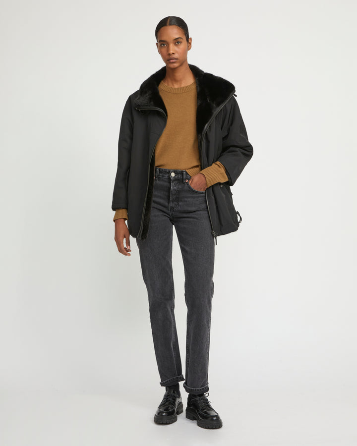 Jacket in mink reversible technical fabric with stand collar - Yves Salomon