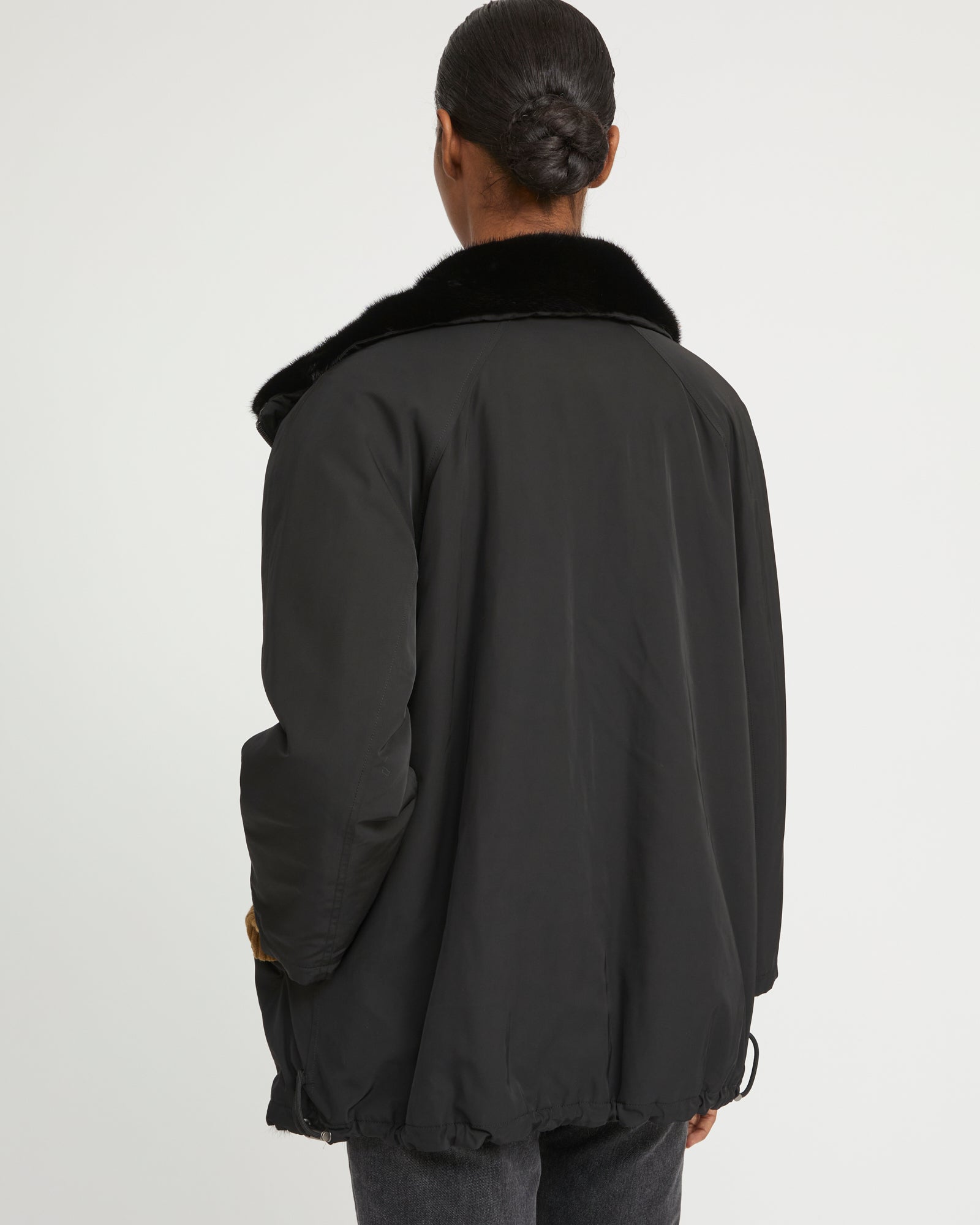 Jacket in mink reversible technical fabric with stand collar - Yves Salomon