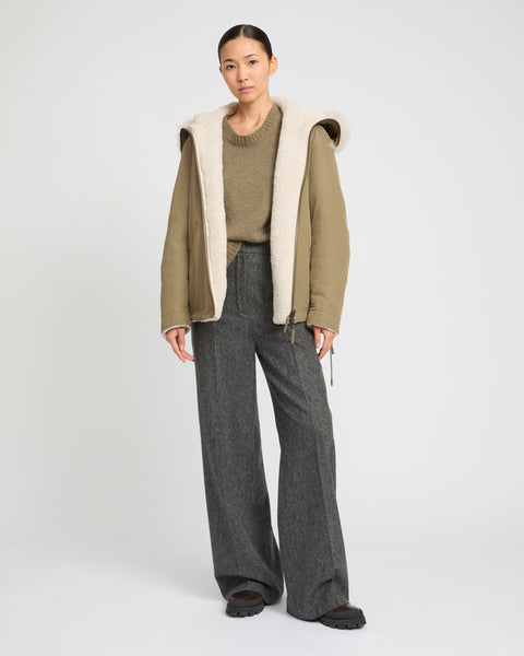 Revrsible hooded jacket in lambskin shearling - grey - Winter sale