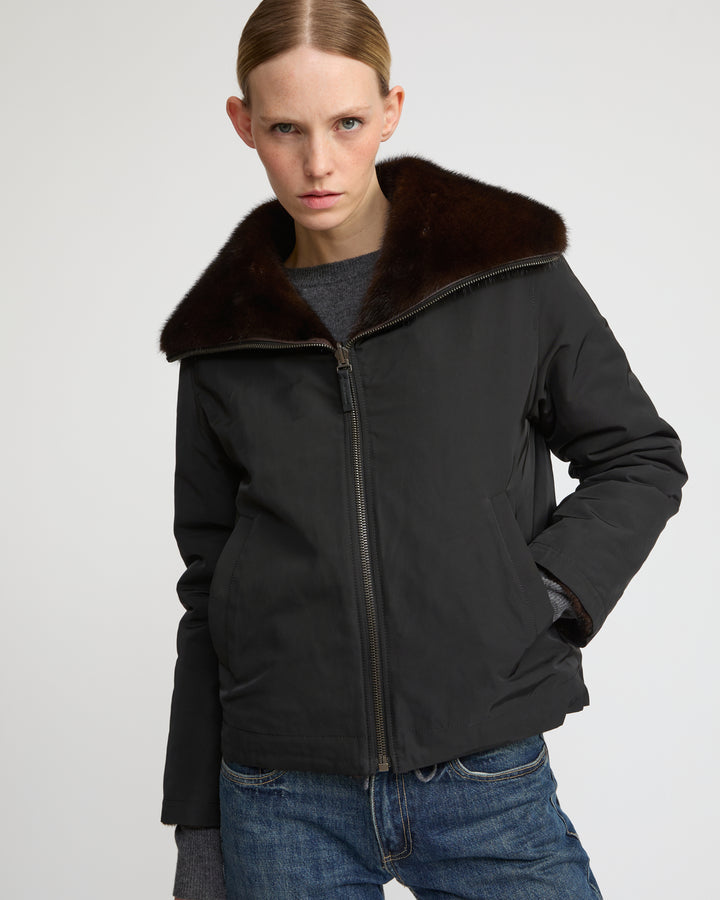 Reversible jacket in technical fabric and mink fur