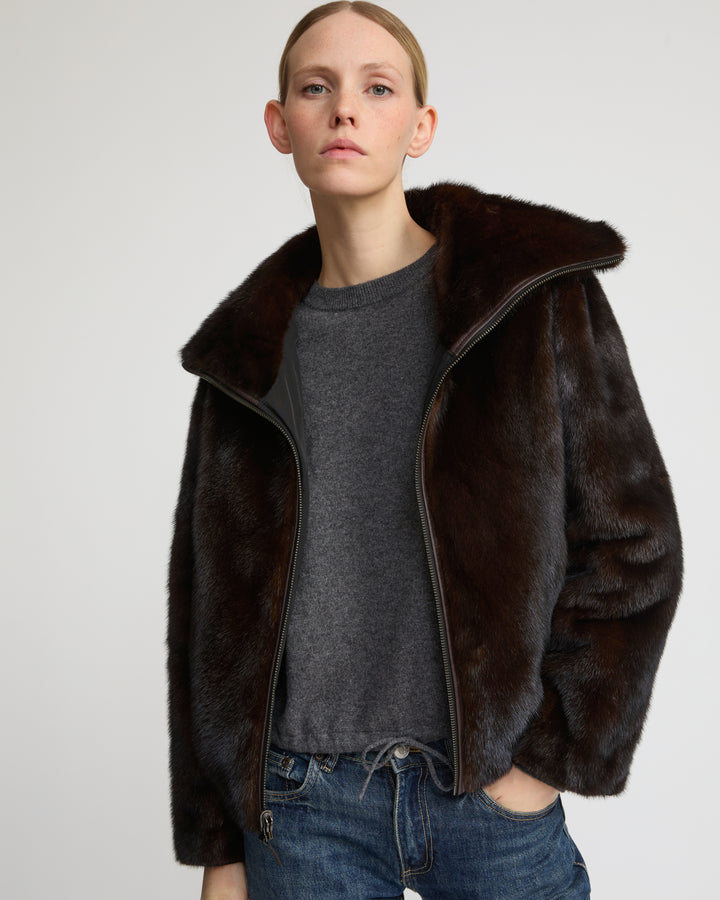 Reversible jacket in technical fabric and mink fur