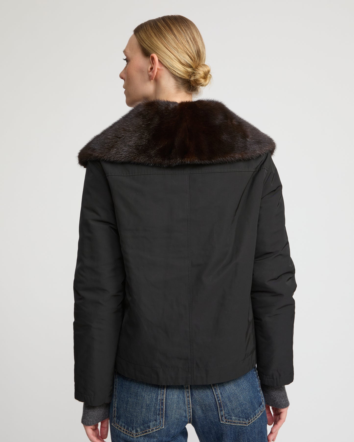 Reversible jacket in technical fabric and mink fur