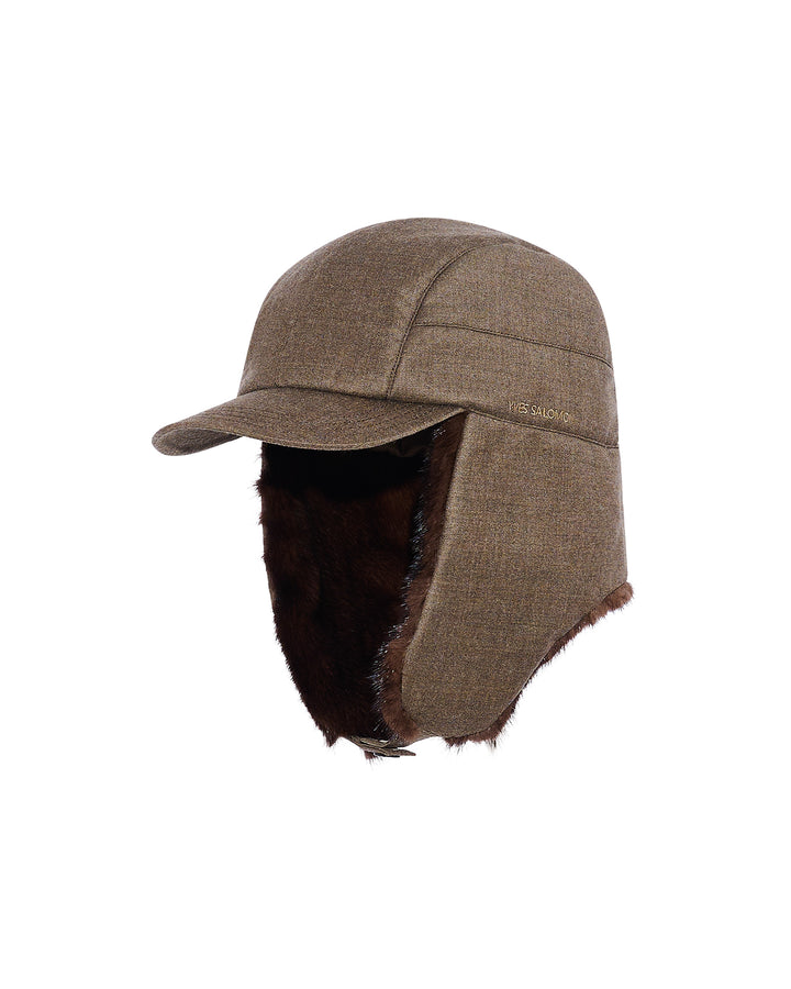 Ushanka-style cap in Loro Piana fabric and mink