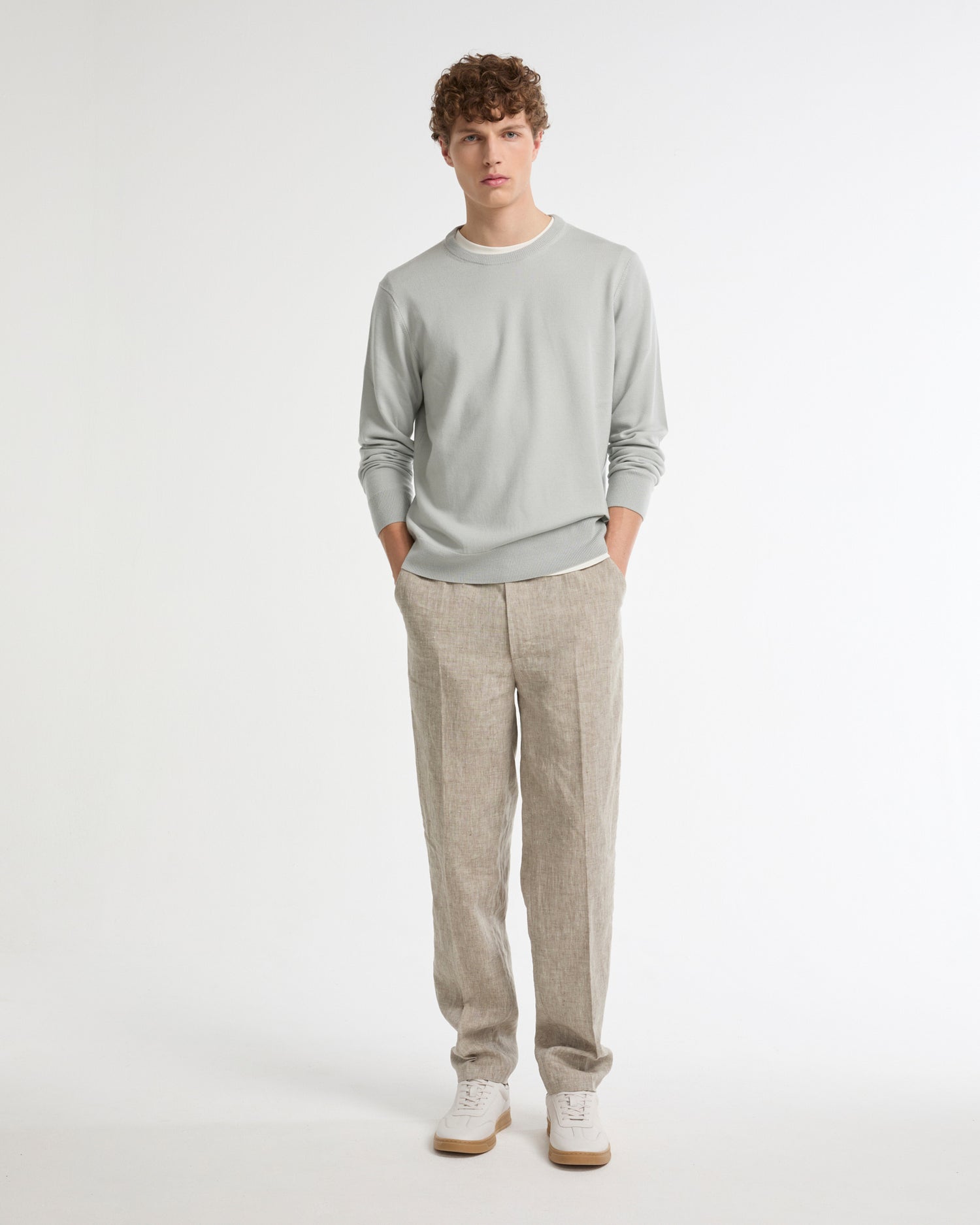 Crew neck jumper in 100% merino wool knit -Summer sale - Yves Salomon