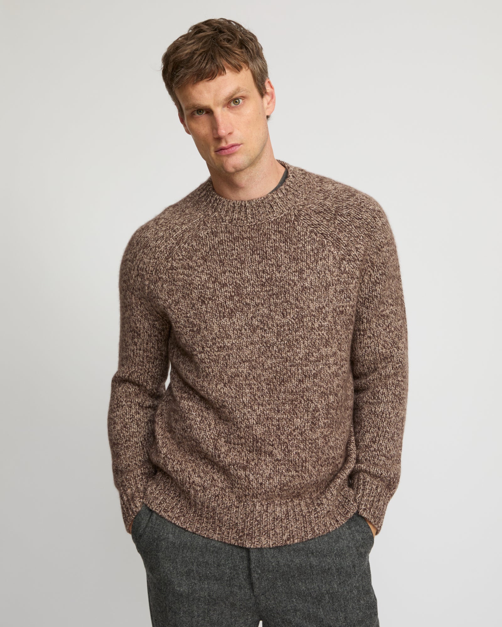 Crew neck jumper in 100% cashmere thick knit - Yves Salomon