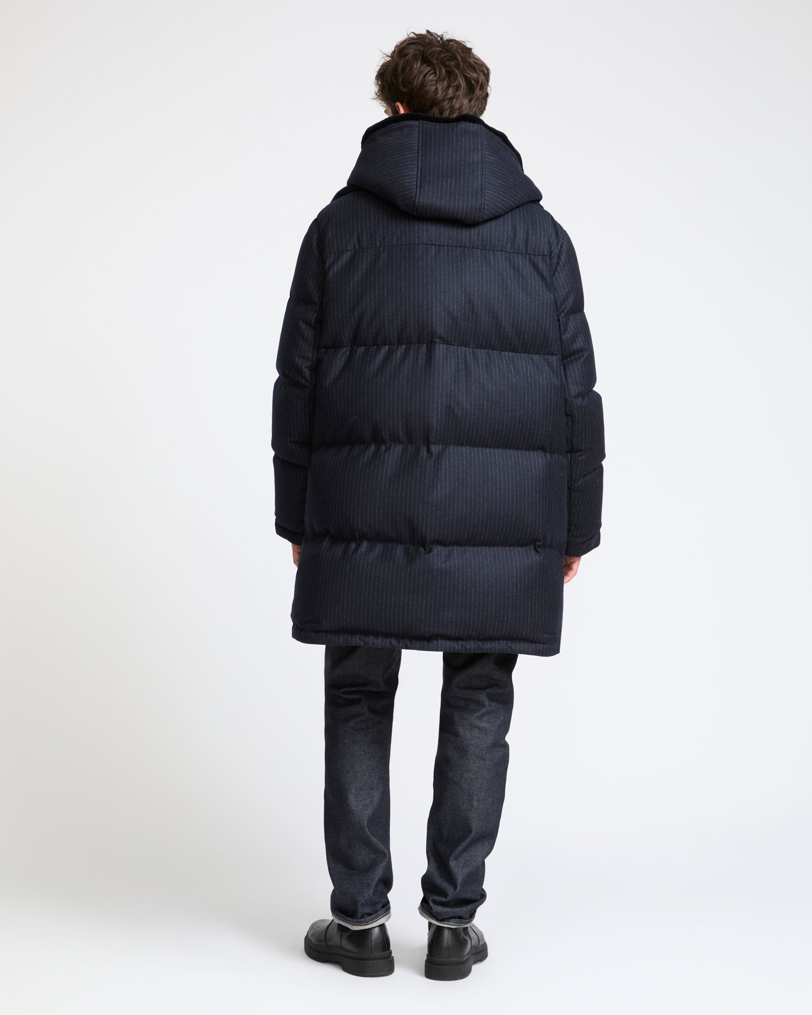 Long down jacket in Loro Piana waterproof jacquard fabric with mink fur bib panel - Yves Salomon - New Fall Winter Collection