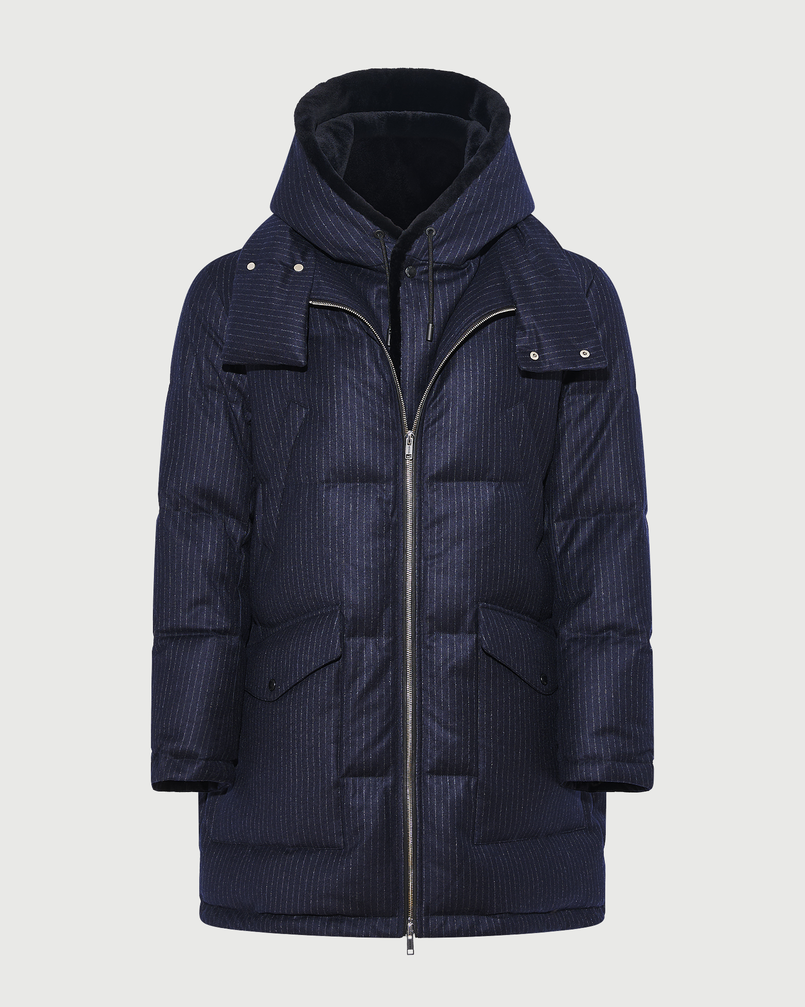 Long down jacket in Loro Piana waterproof jacquard fabric with mink fur bib panel - Yves Salomon - New Fall Winter Collection