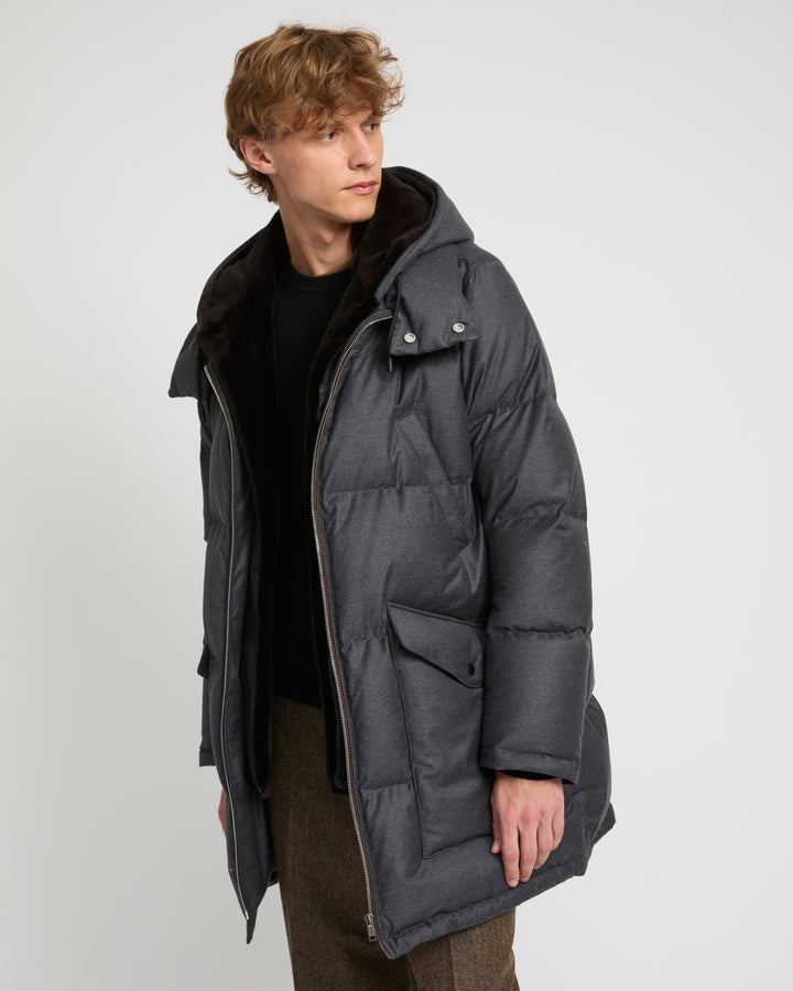 Loro Piana fabric down jacket with mink bib