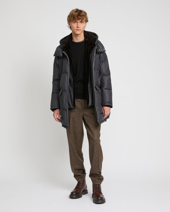 Loro Piana fabric down jacket with mink bib