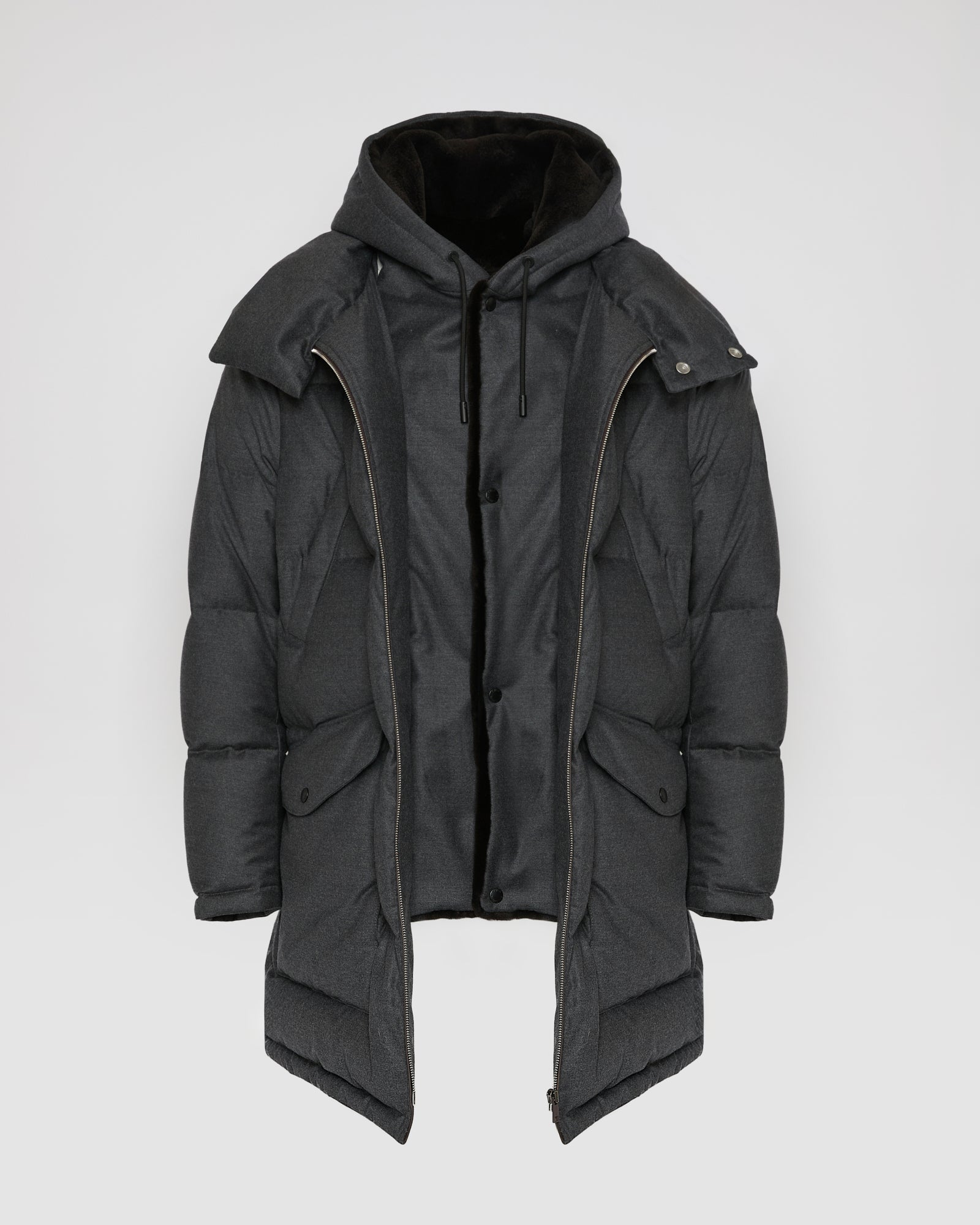 Loro Piana fabric down jacket with mink bib - Yves Salomon