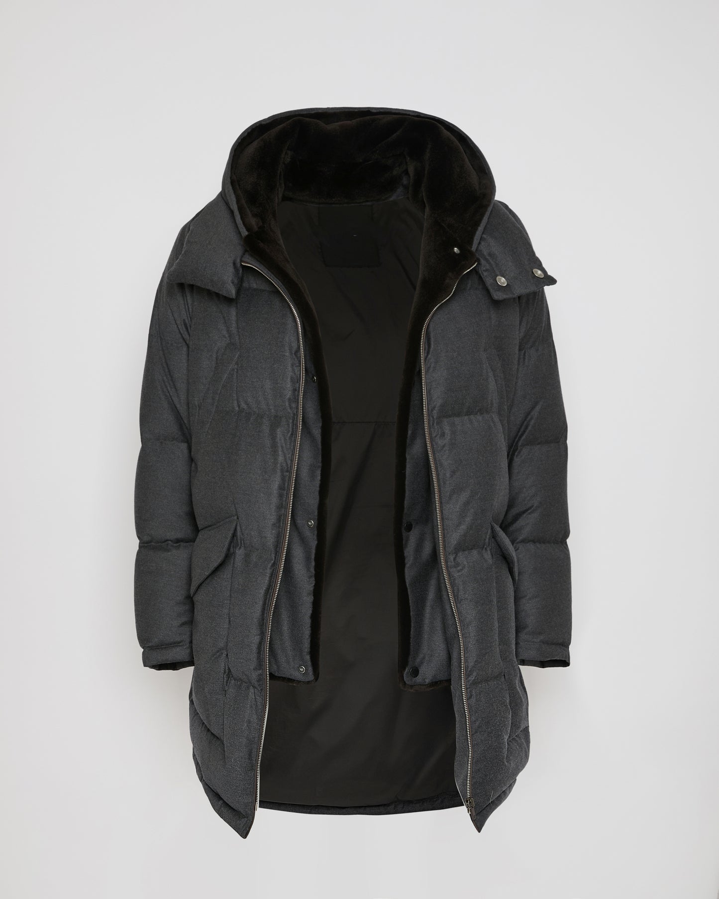 Loro Piana fabric down jacket with mink bib - Yves Salomon