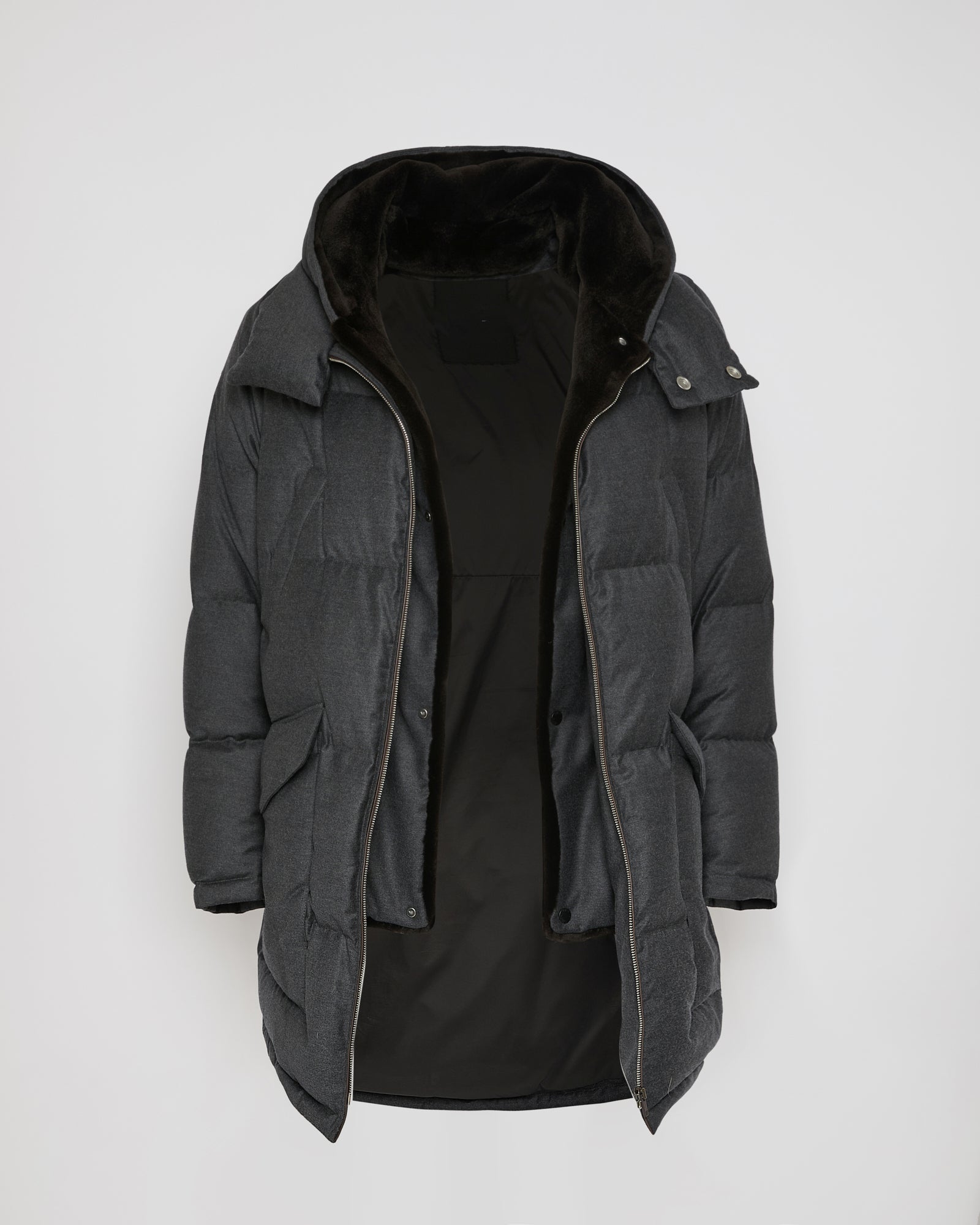 Loro Piana fabric down jacket with mink bib - Yves Salomon