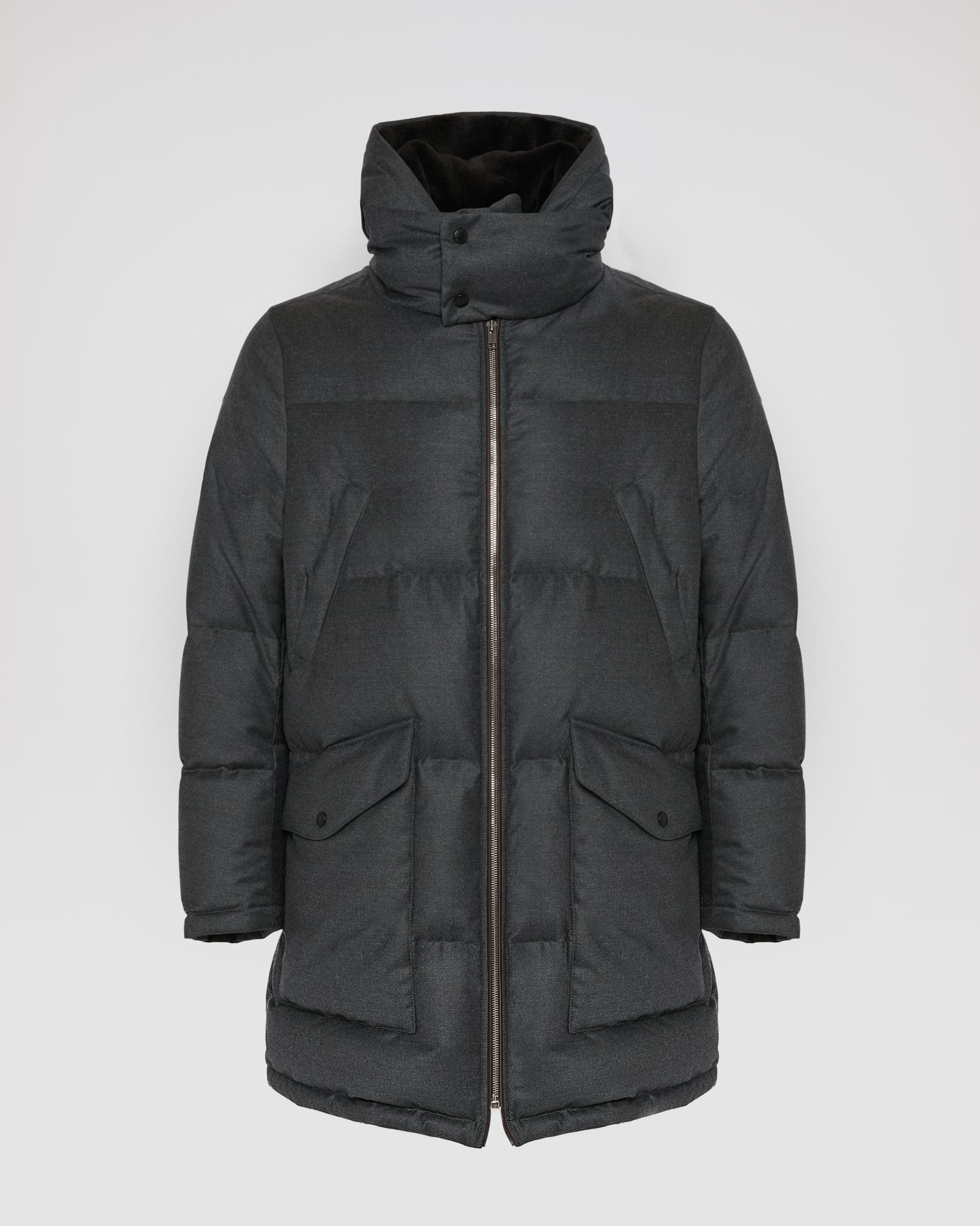 Loro Piana fabric down jacket with mink bib - Yves Salomon
