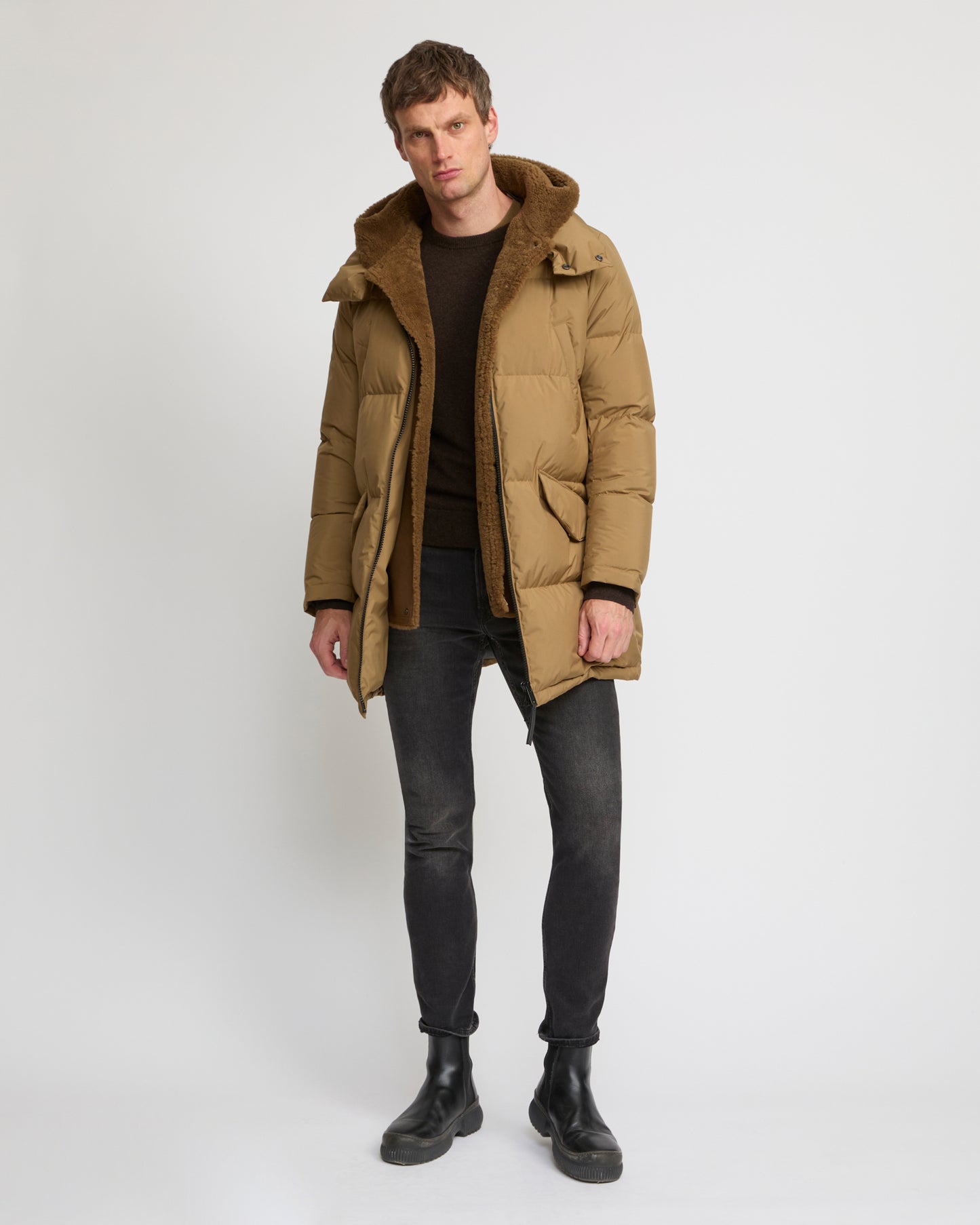 Down jacket with lambskin shearling bib - Yves Salomon