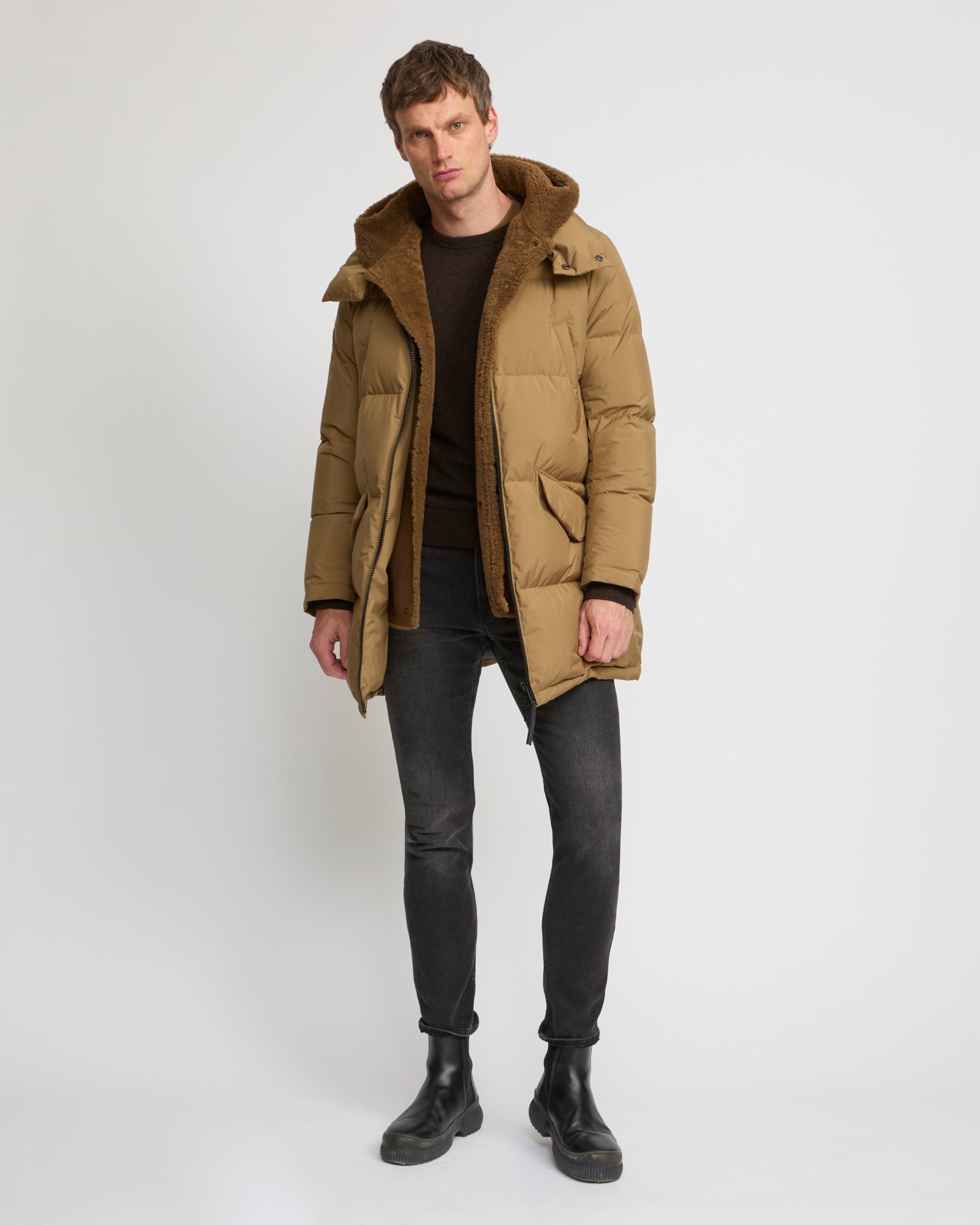 Down jacket with lambskin shearling bib - Yves Salomon
