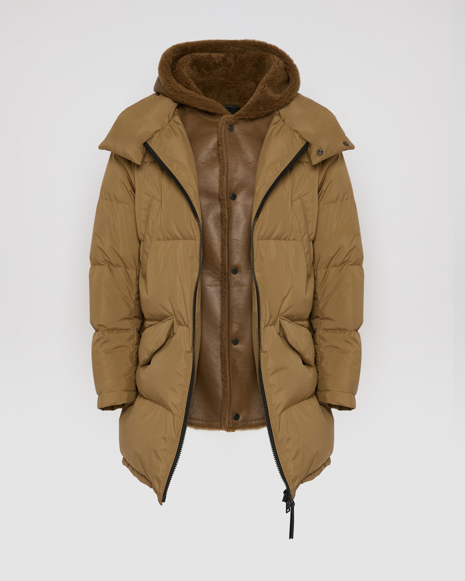 Down jacket with lambskin shearling bib - Yves Salomon