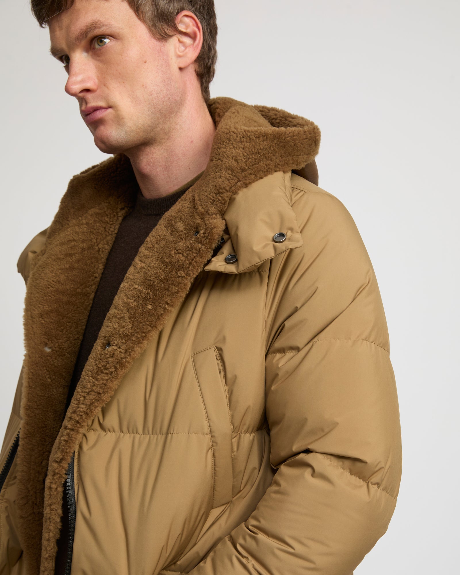 Down jacket with lambskin shearling bib - Yves Salomon