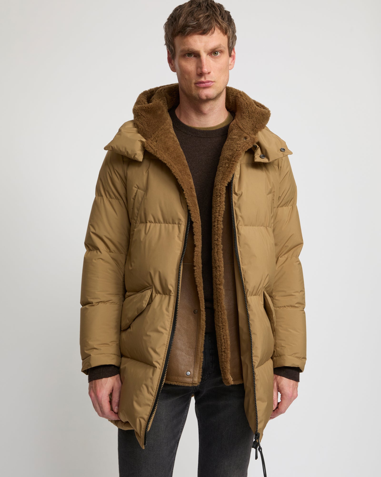 Down jacket with lambskin shearling bib - Yves Salomon
