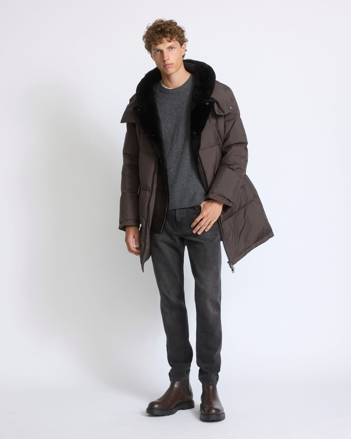 Down jacket with lambskin shearling bib - Yves Salomon - New Fall/Winter Collection
