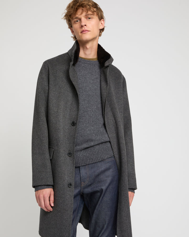 Double-sided wool-cashmere fabric coat with mink collar