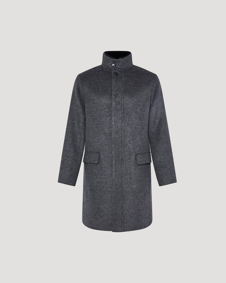 Long Double-sided wool-cashmere fabric coat with mink collar