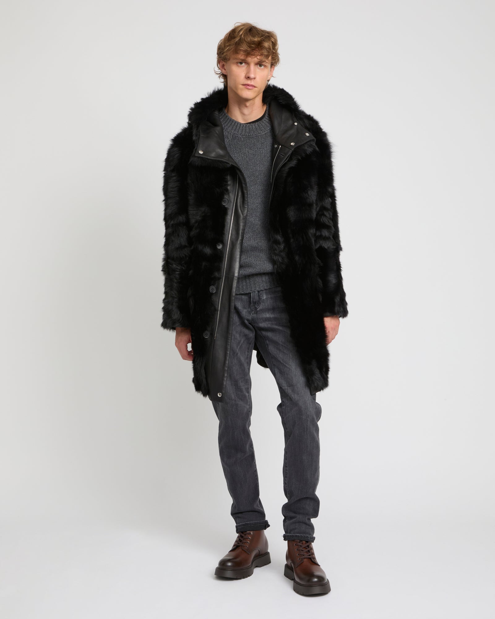 Toscana lambskin shearling parka style coat - black - Yves Salomon