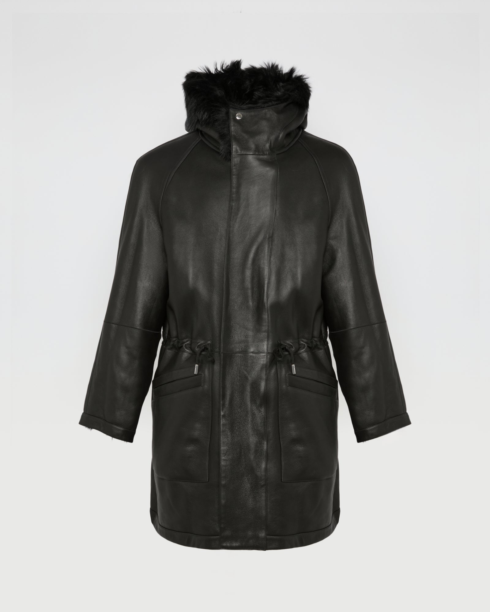 Toscana lambskin shearling parka style coat - black - Yves Salomon