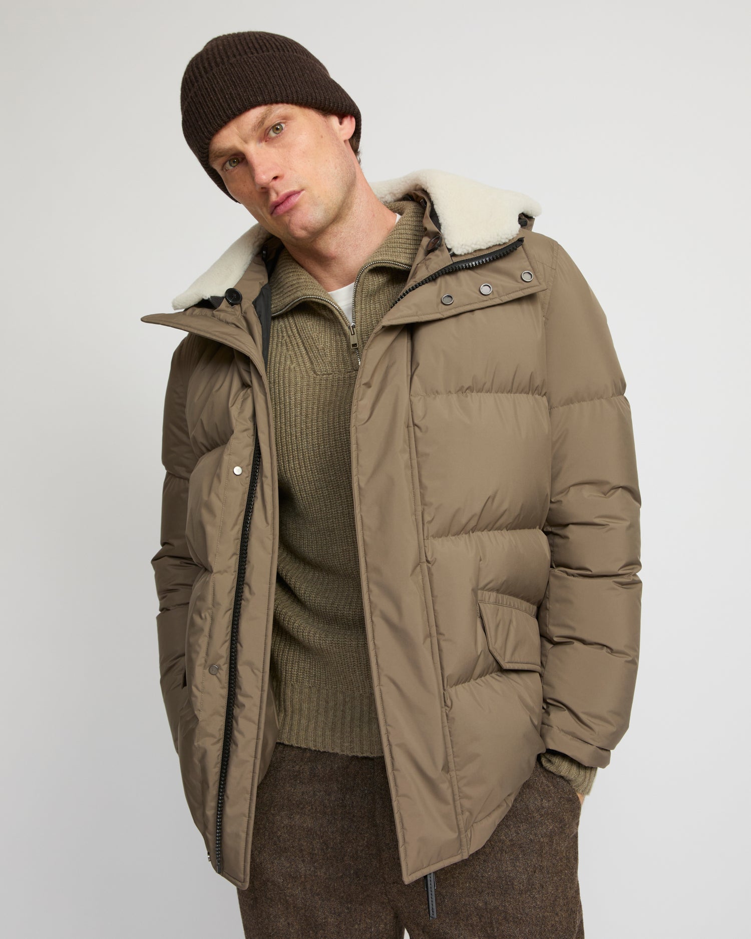 Down jacket in technical fabric and lambskin shearling - Yves Salomon