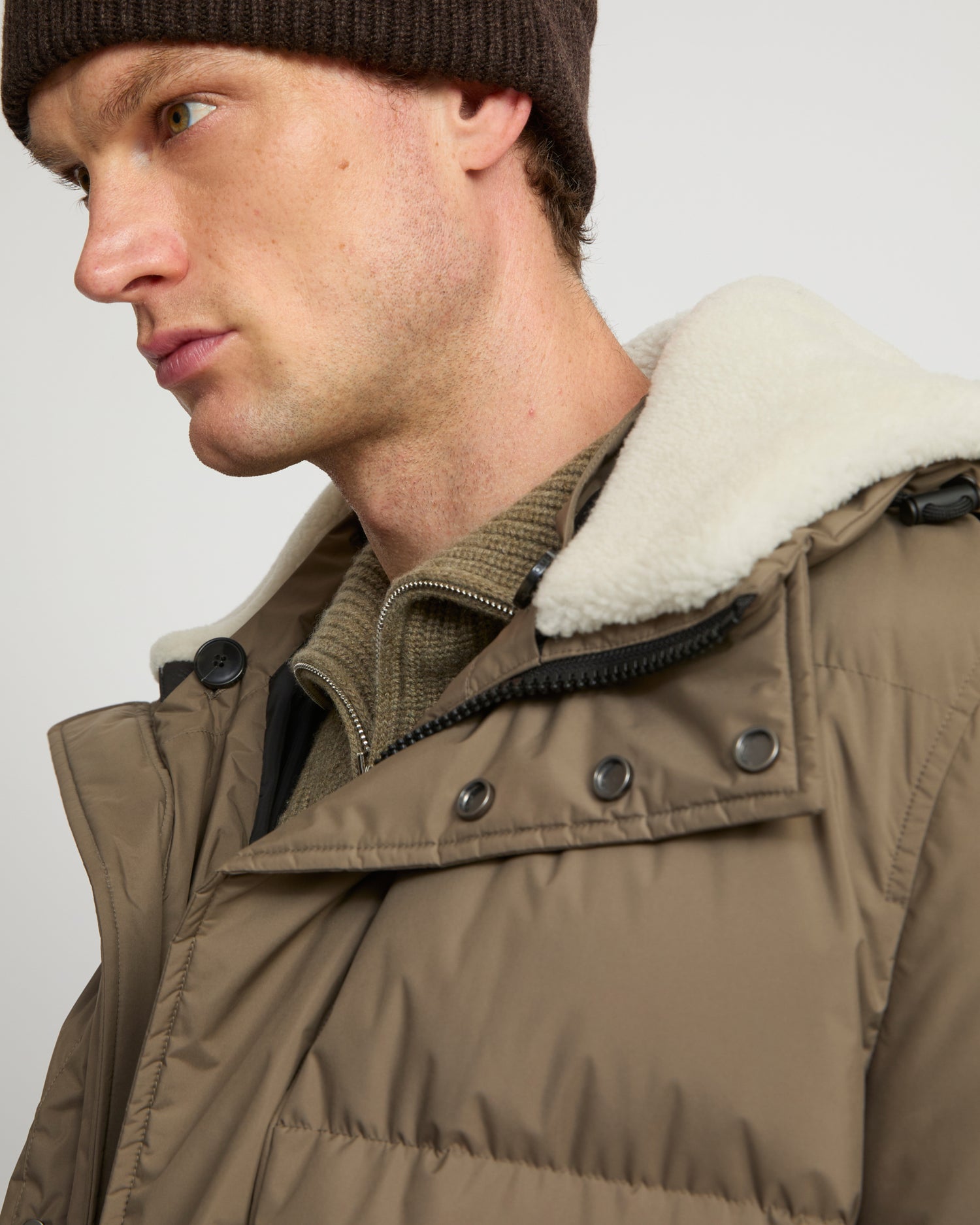 Down jacket in technical fabric and lambskin shearling - Yves Salomon