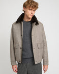 Chevron woollen fabric jacket with mink collar